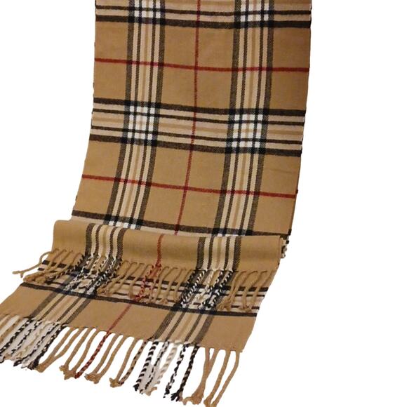 Classic Nova Check Scarf Tan Black Plaid Tartan Checkered Soft Fringed Luxe - Picture 1 of 5